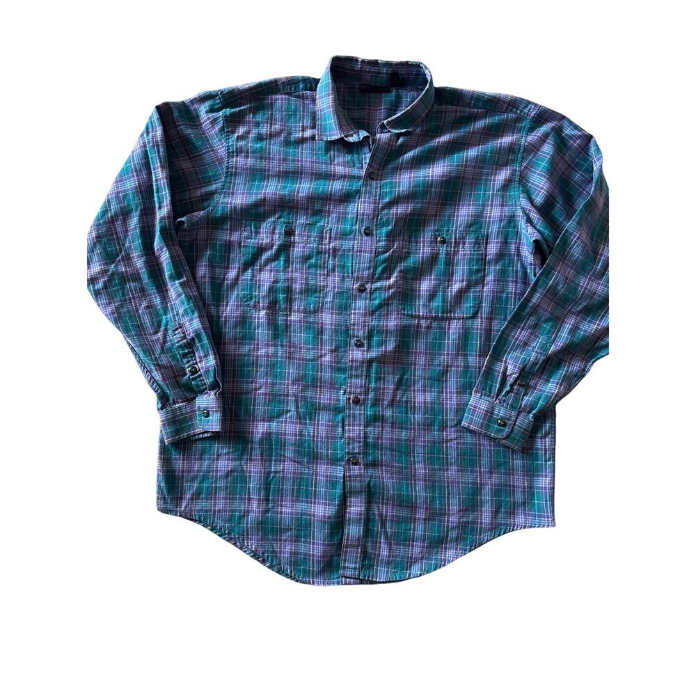 Vintage 90s Patagonia Mens XL Purple Teal Plaid Cotton Button Down Shirt